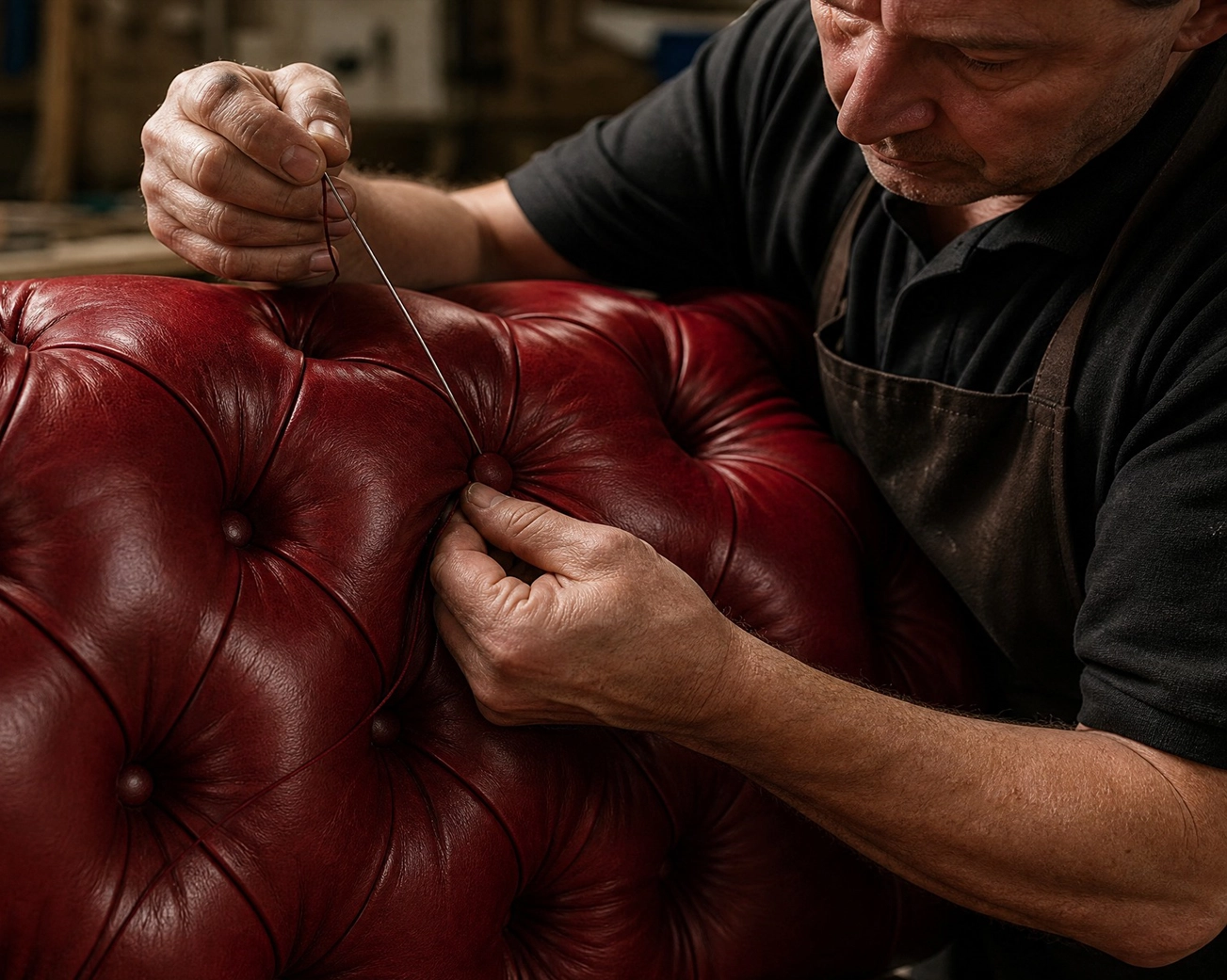 A Chesterfield sofa in a British interior