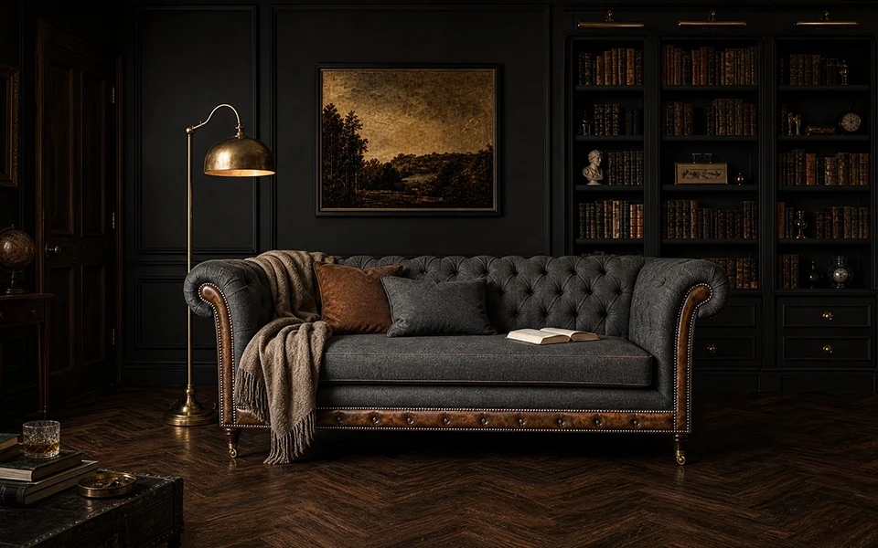 A Chesterfield sofa in a British interior